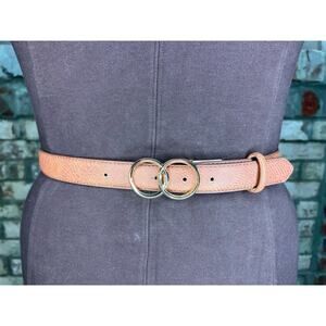 belt  vegan leather tan interlocking circles buckle gold